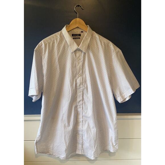 Stitch Note | White Diamond Patterned Short Sleeve Casual Button Down | Size 2XL - Picture 1 of 7